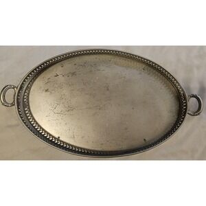 Manning Bowman Vintage Oval Gallery Serving Tray Model 816 Silver Plated Petina